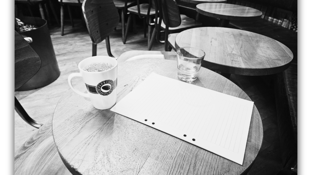 カフェでノートを書く様子